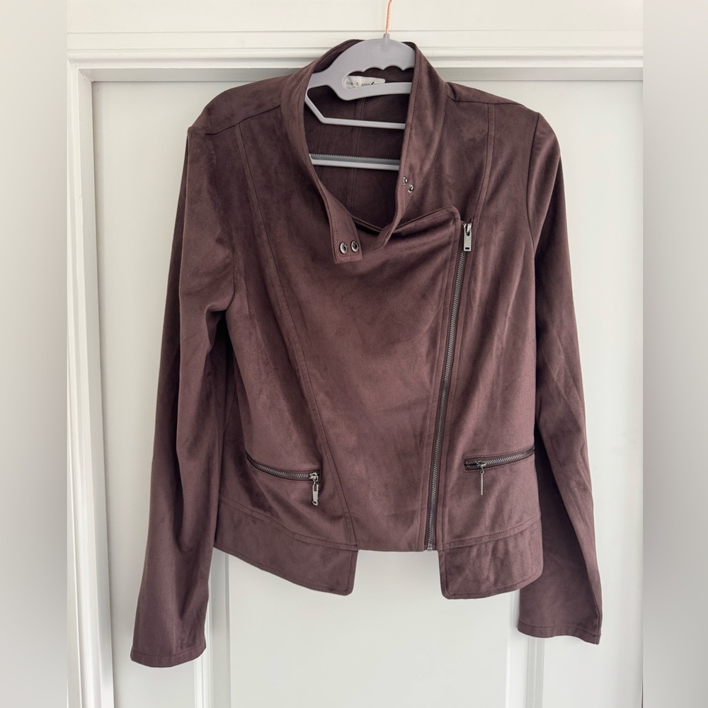 Lola & Sophie suede moto jacket Women's Brown burgundy Jacket small